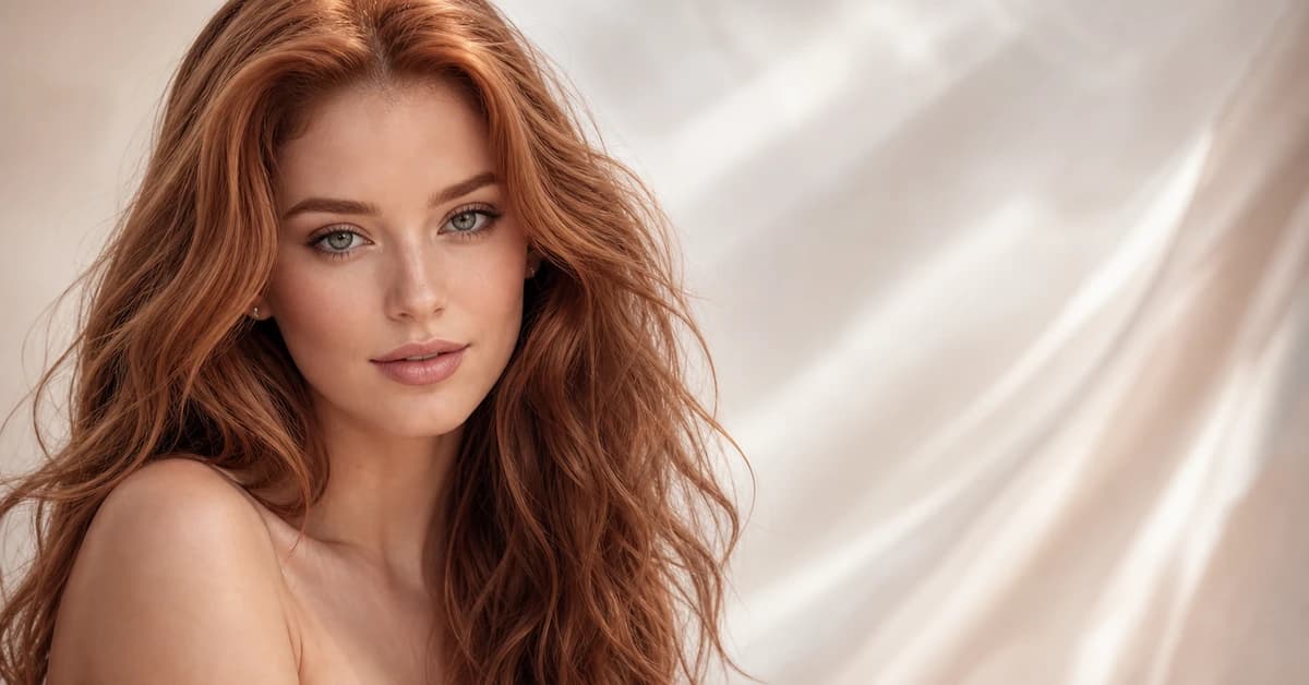 A woman with beautiful auburn hair wearing a teal top and warm earthy colours, by ToneLala