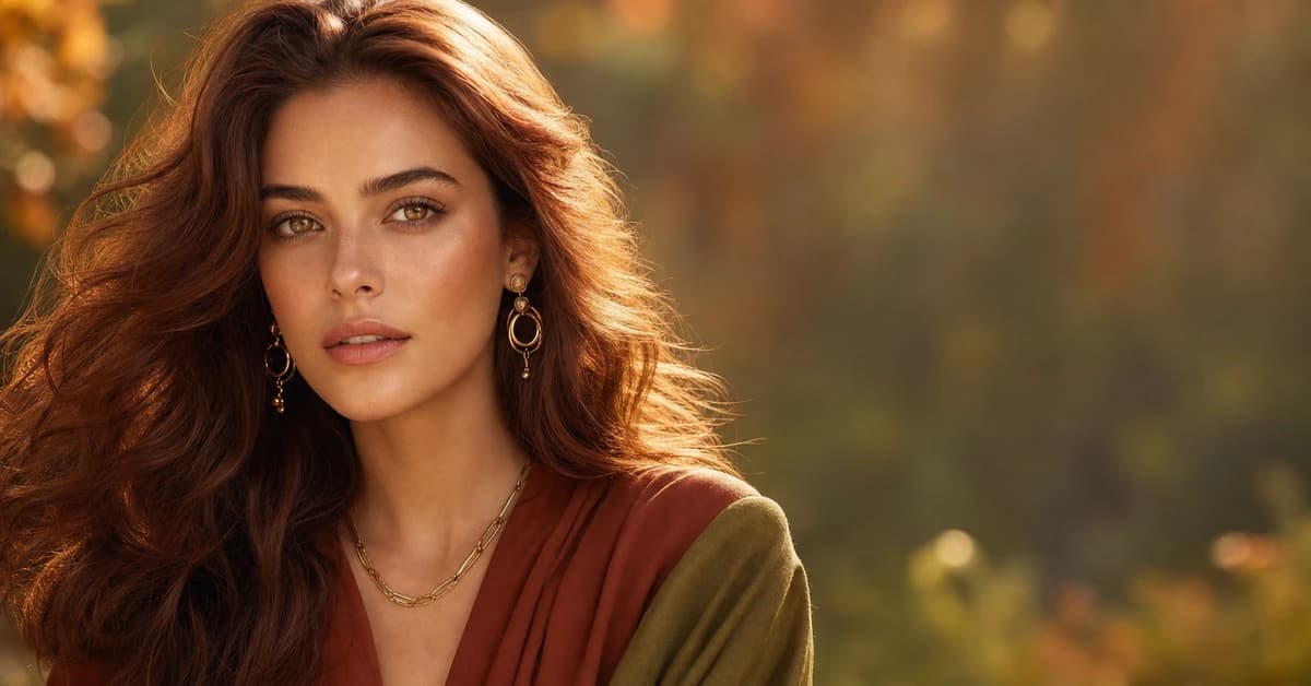 Autumn colour analysis — a woman with warm, golden, medium-deep Autumn colouring wearing a rust knit and camel coat with warm gold jewellery, by ToneLala