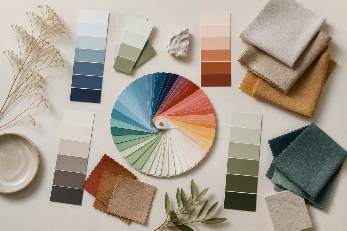 Flatlay of coordinated garments and accessories arranged into three outfit color pairings, by ToneLala