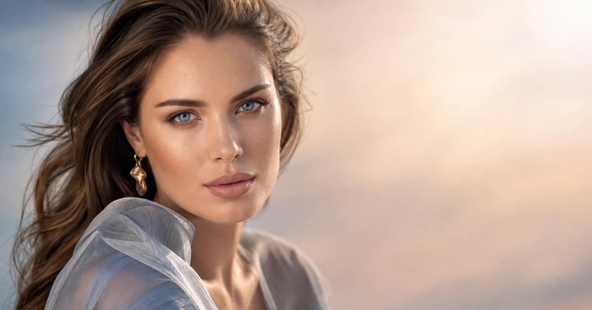 A woman with blue eyes wearing a flattering sapphire-blue top, by ToneLala