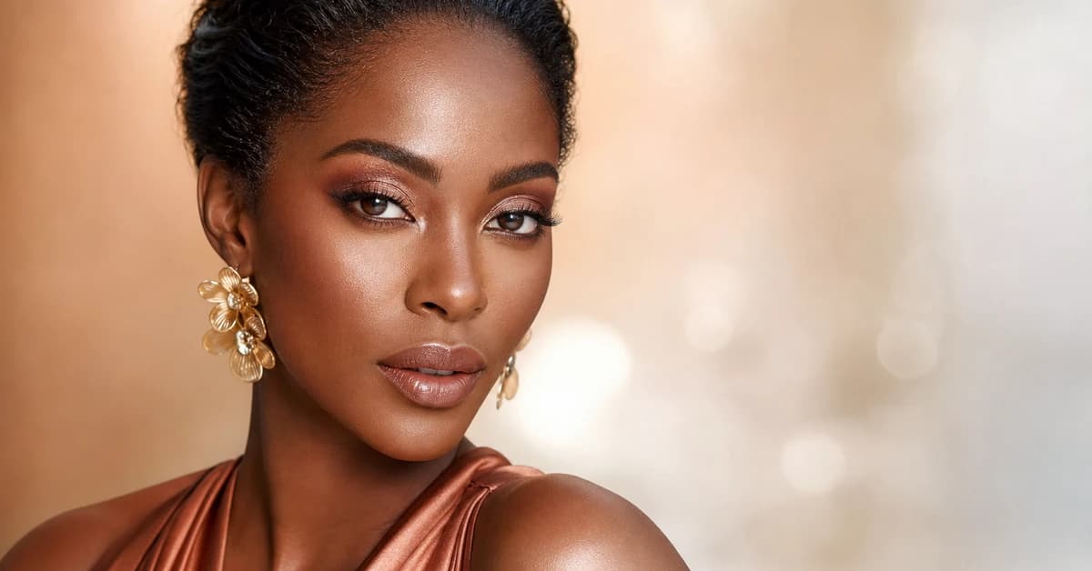 A woman with dark skin wearing a vivid cobalt-blue top and gold jewellery, glowing against the colour, by ToneLala