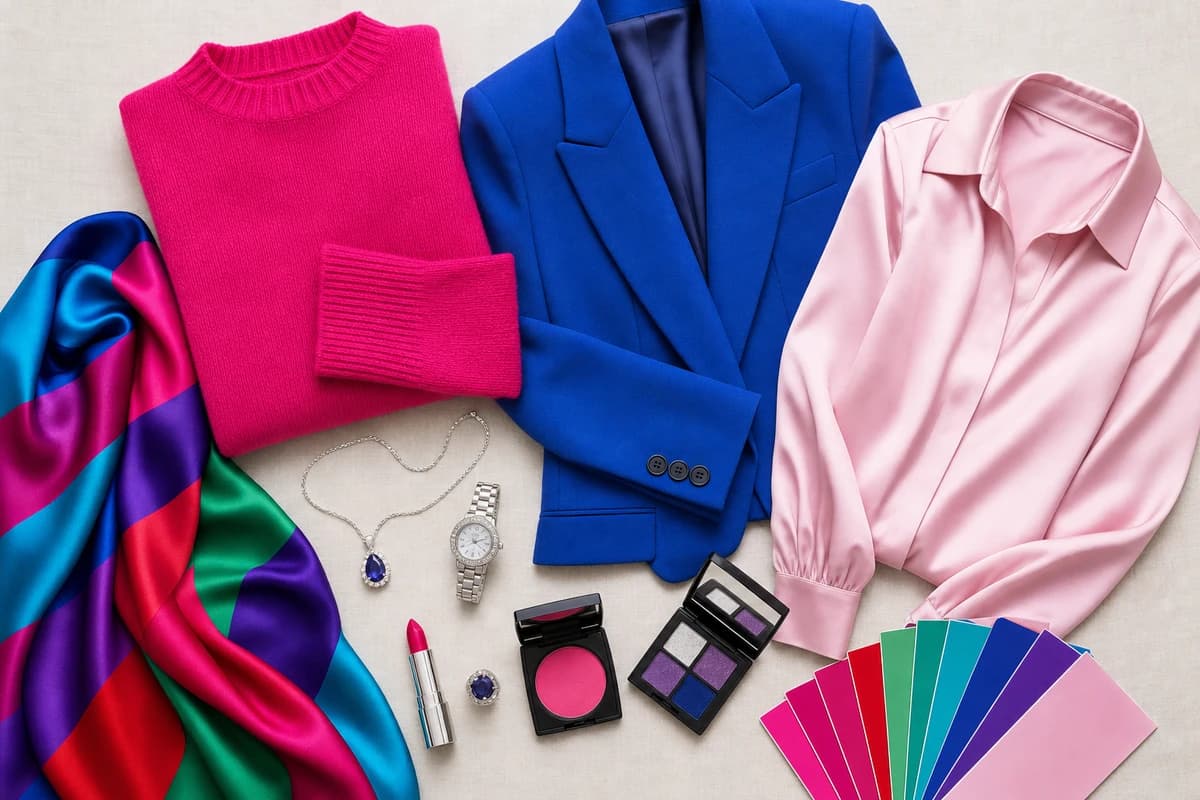 Bright Winter Color Palette, styled in clothing, accessories and makeup, by ToneLala