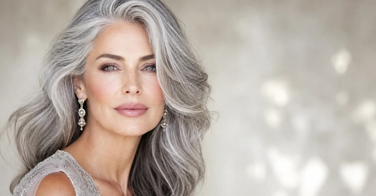 A woman with silver-grey hair draped in a clear sapphire scarf during a colour analysis for gray hair, by ToneLala