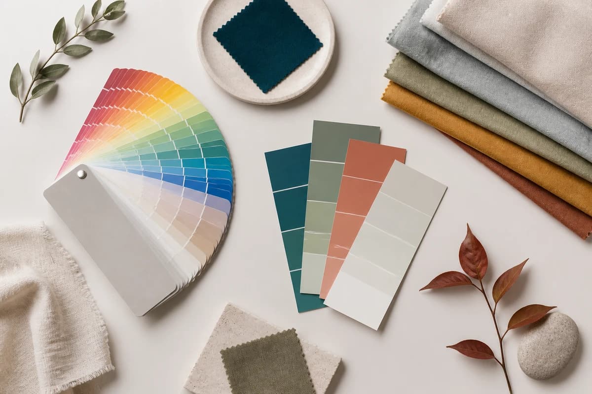 A flat-lay of garments arranged around a color wheel from red through orange, yellow, green, blue and violet, by ToneLala