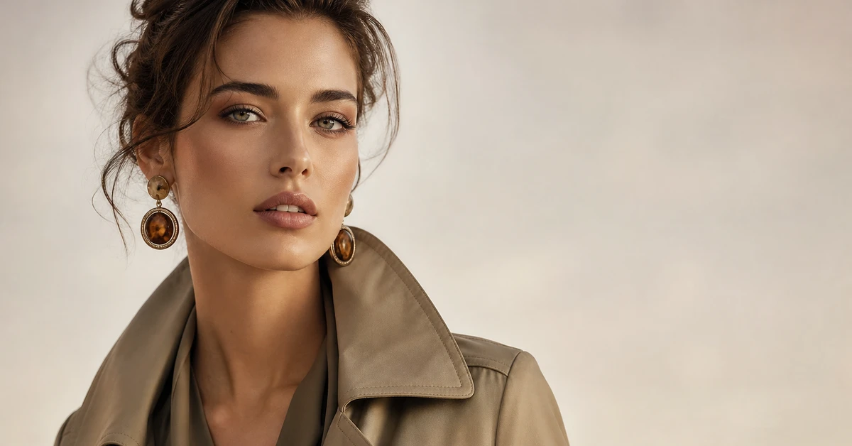 A stylish khaki outfit — a khaki utility jacket over a white tee with navy trousers and tan accessories, with gold jewellery, by ToneLala