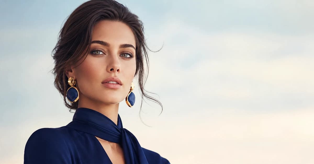A stylish navy blue blazer worn with a blush top and camel trousers — navy blue paired with complementary colours, by ToneLala