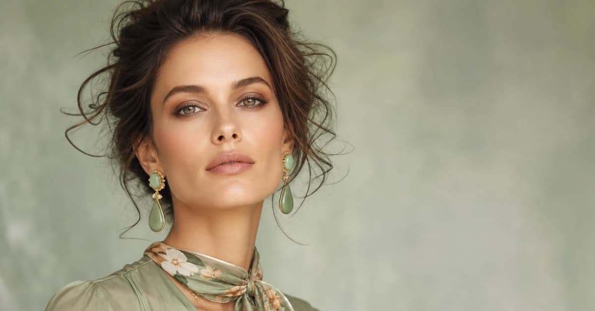 A stylish sage green outfit paired with terracotta, cream and gold accessories, showing colours that complement sage green, by ToneLala