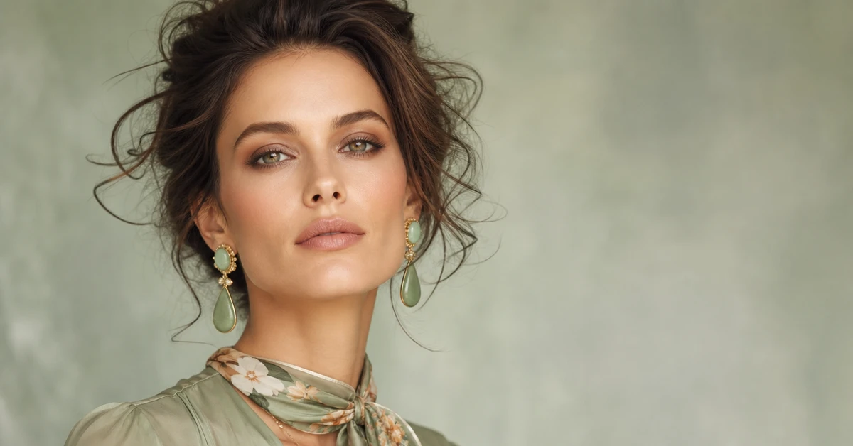 A stylish sage green outfit paired with terracotta, cream and gold accessories, showing colours that complement sage green, by ToneLala