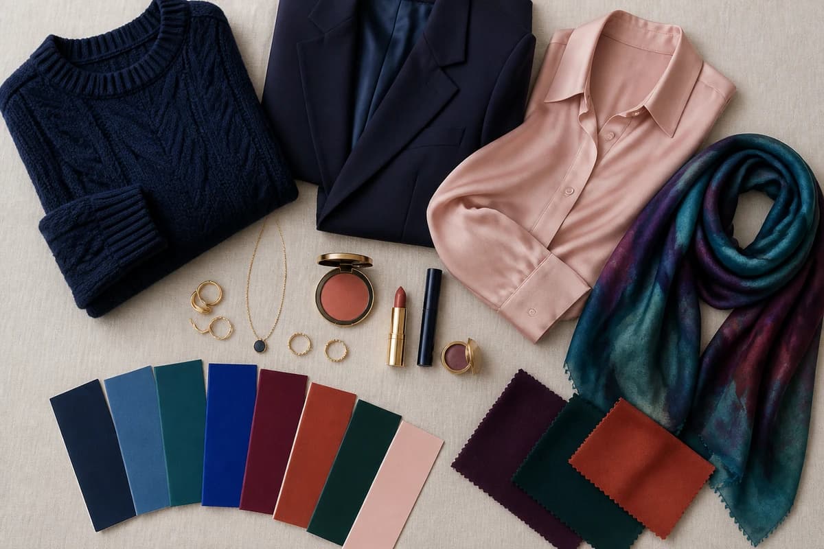 A flat-lay of yellow pieces styled with navy, denim blue, gray and white accessories, by ToneLala