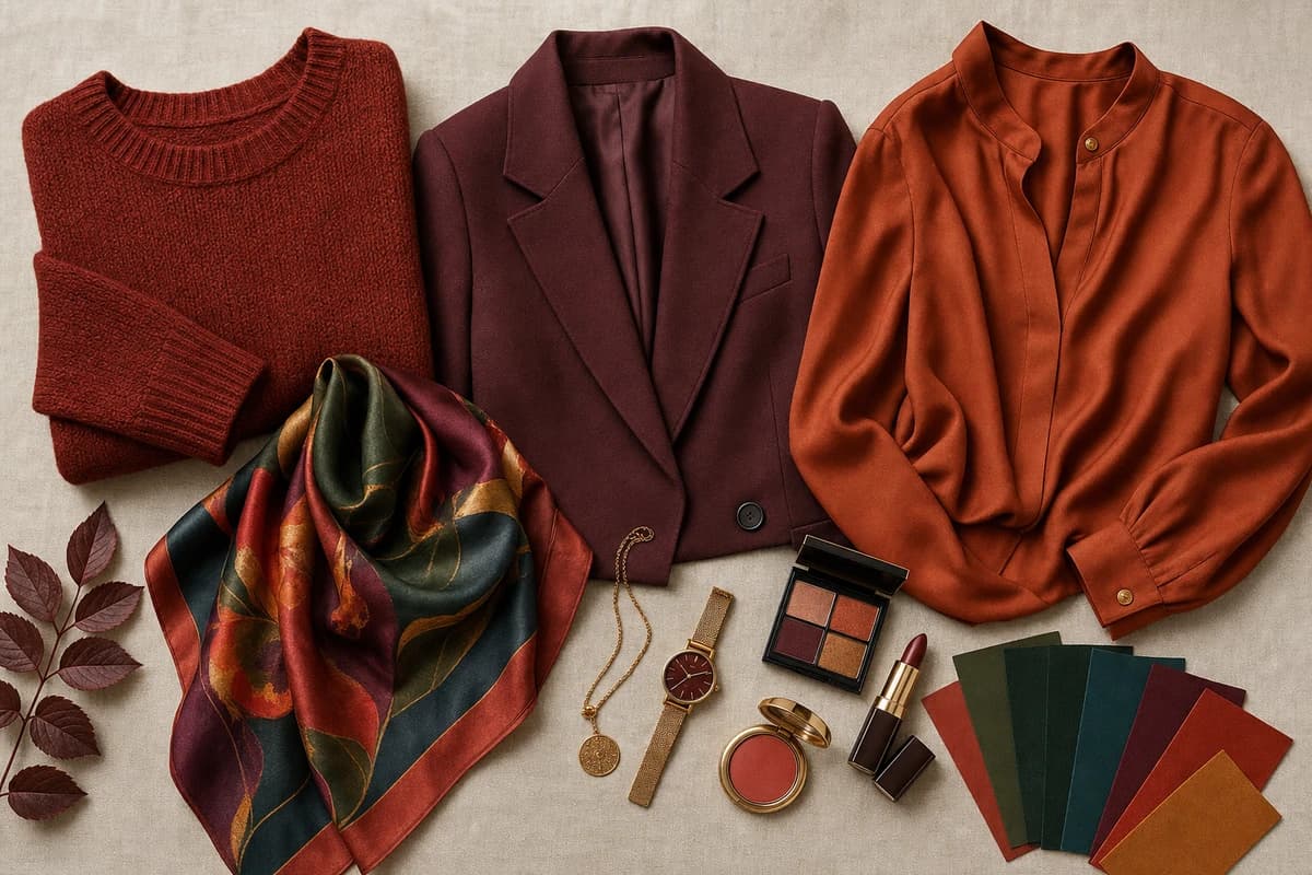 Deep Autumn Color Palette — styled in clothing, accessories and makeup, by ToneLala