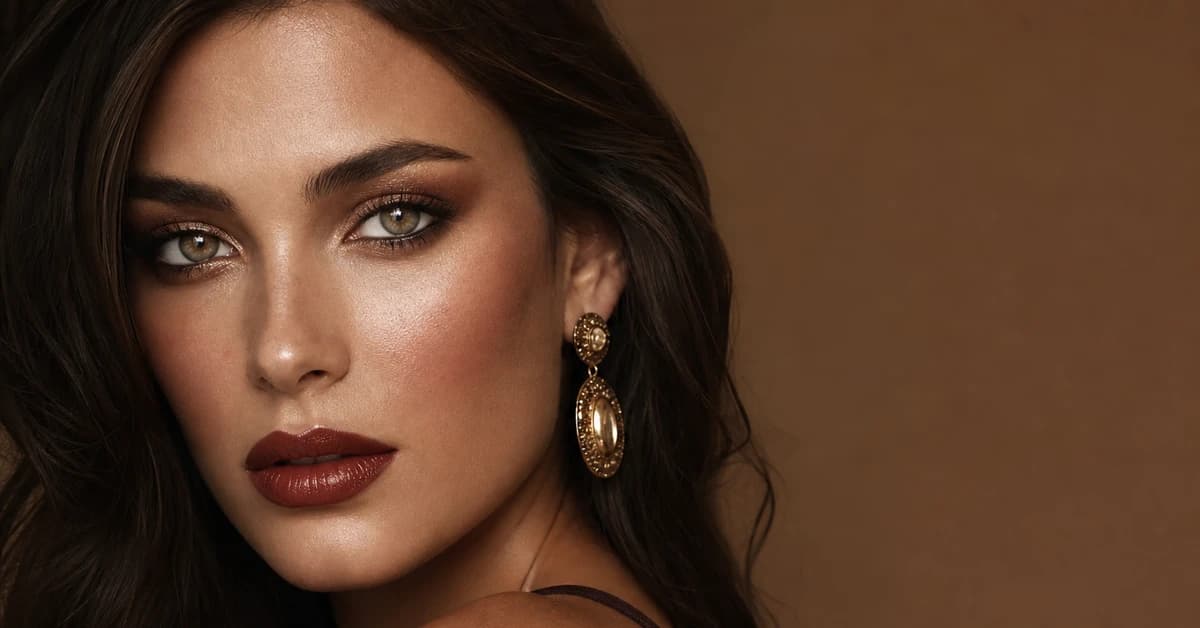 A woman wearing Deep Autumn makeup — brick lip, warm bronze cheek and copper eye on deep, warm colouring, by ToneLala