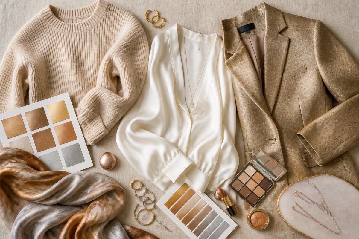 A flat-lay of gold and silver jewelry, hoops, chains and rings, laid side by side to compare warm and cool metals, by ToneLala