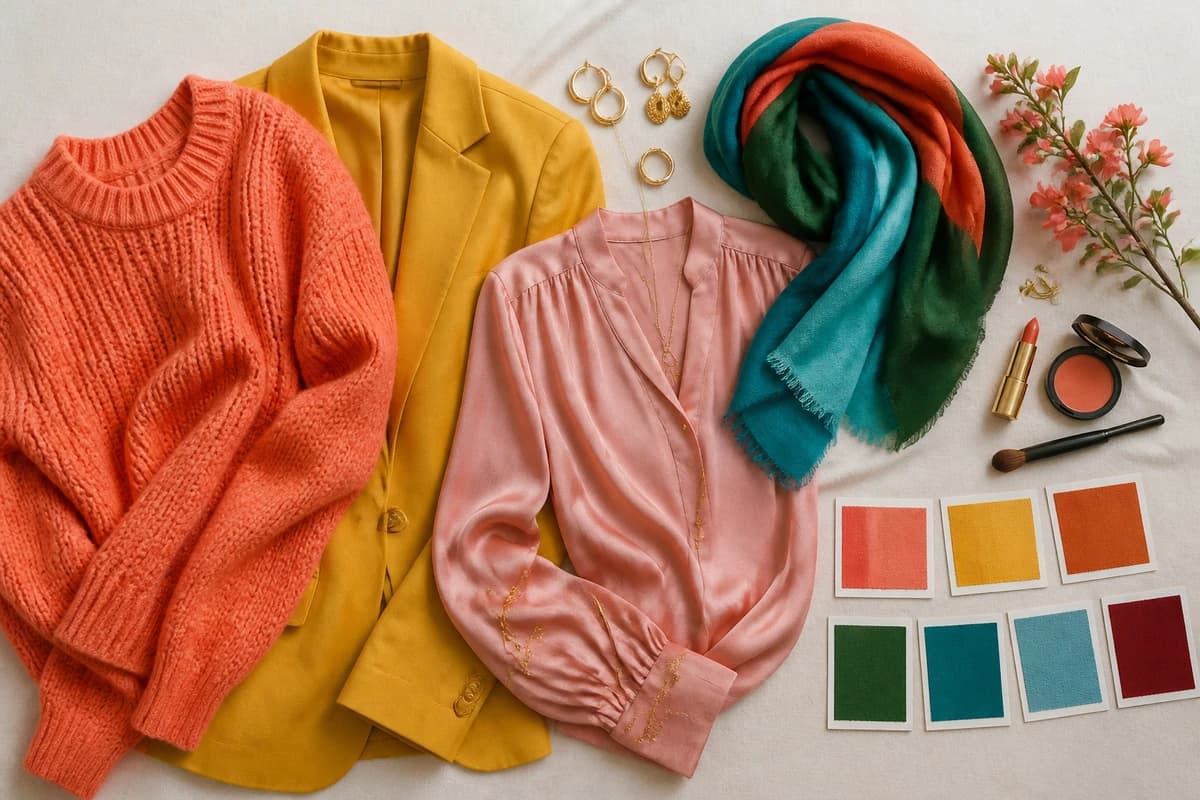 A flat-lay of draping tools for finding your color season, warm and cool fabric swatches, gold and silver jewelry, and white and cream cloth, by ToneLala