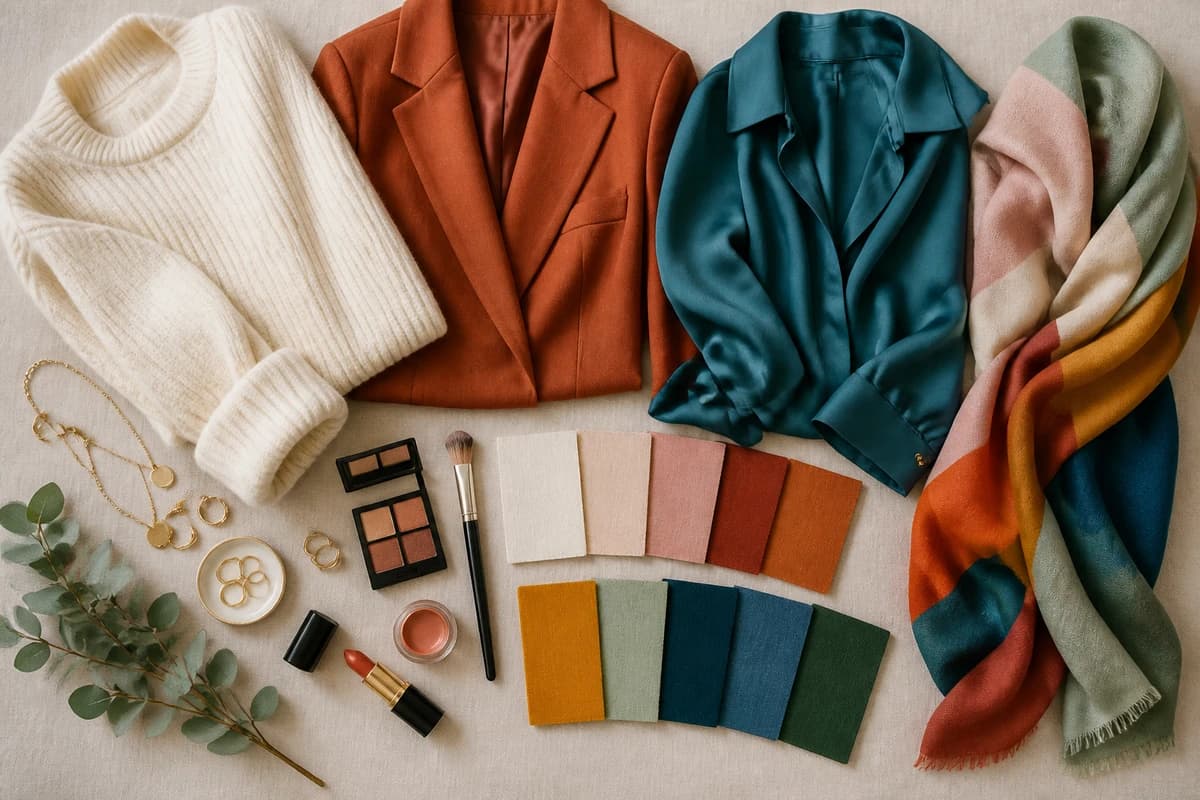 A flat-lay styling brown with cream, rust and gold accessories, by ToneLala