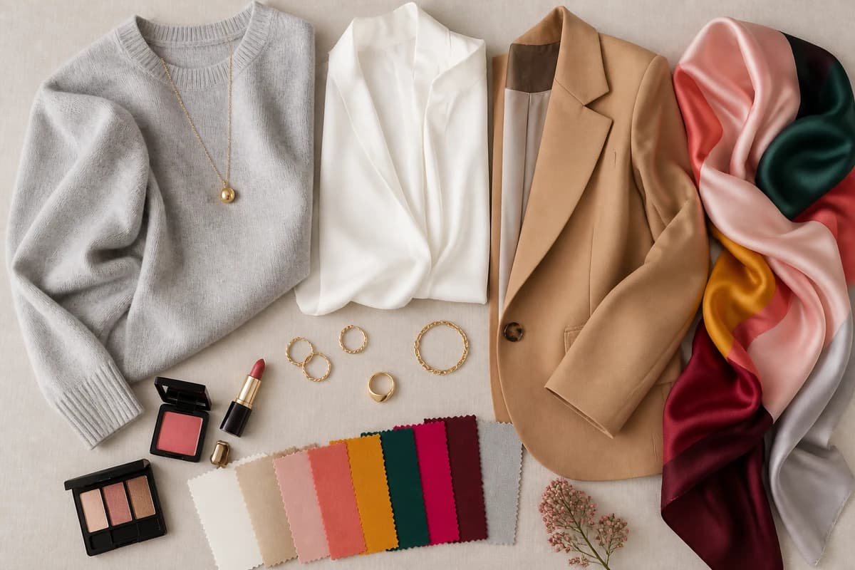 A flat-lay styling cobalt blue with neutrals and gold accessories, by ToneLala