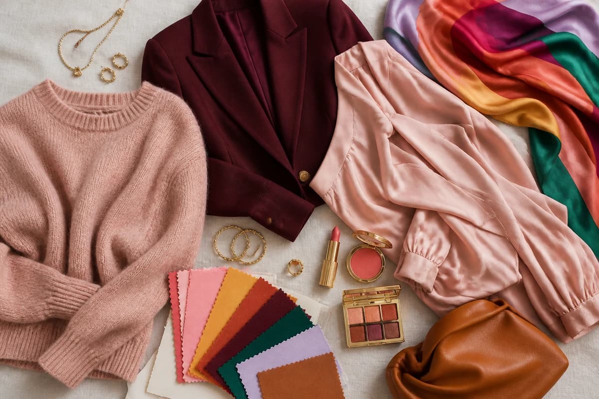 A flat-lay styling navy with blush, coral, mustard, camel and white accessories, by ToneLala