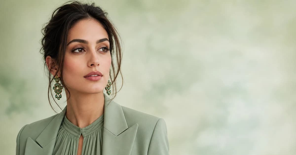 A stylish sage green outfit styled with cream, terracotta and gold for an everyday look, by ToneLala
