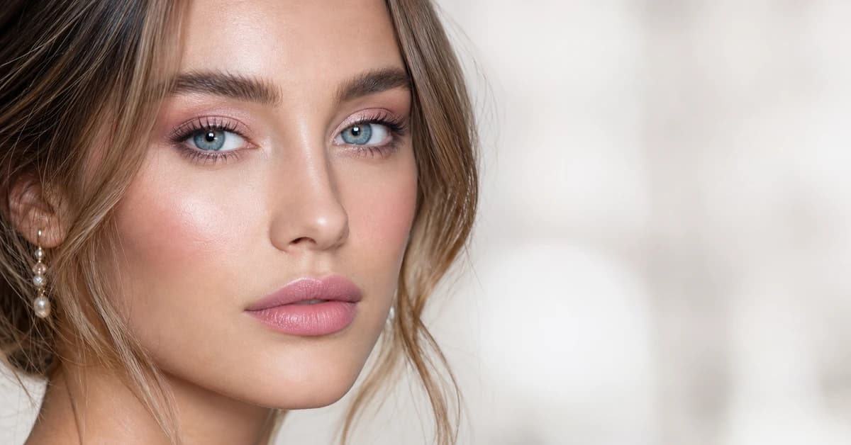 A woman wearing soft Light Summer makeup — cool rose lips, soft-pink blush and lavender-taupe eyes, by ToneLala