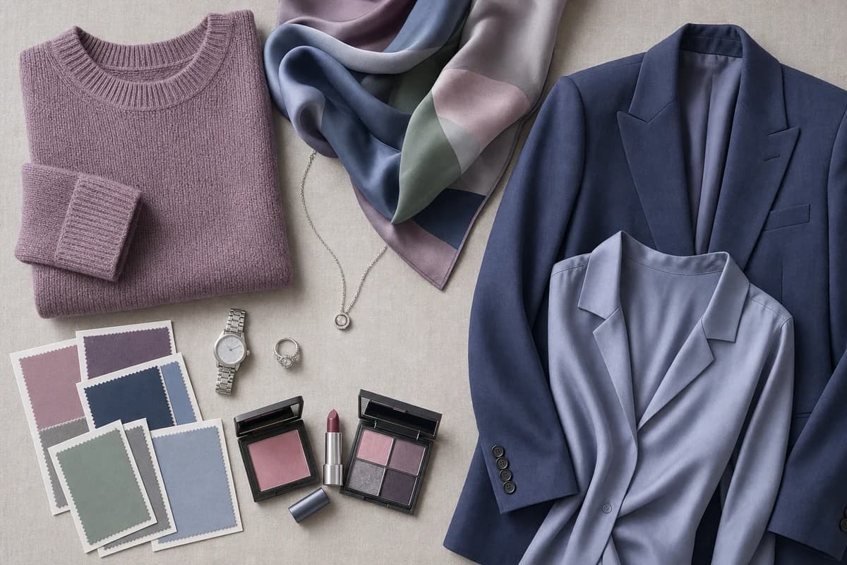 Soft Summer Color Palette — styled in clothing, accessories and makeup, by ToneLala