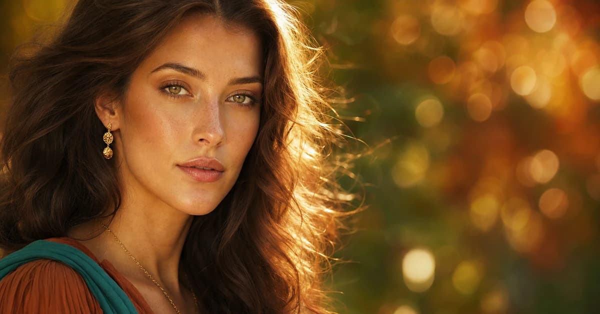 True Autumn colour analysis — a woman with warm, rich, medium-deep True Autumn colouring wearing a rust knit and golden olive scarf, with warm gold jewellery, by ToneLala