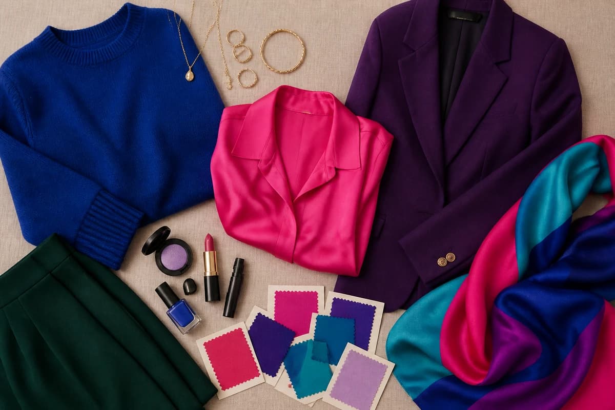 Colors that distinguish True Winter from Bright Winter, icy blue-reds and royal blues beside electric pinks and bright turquoise, by ToneLala