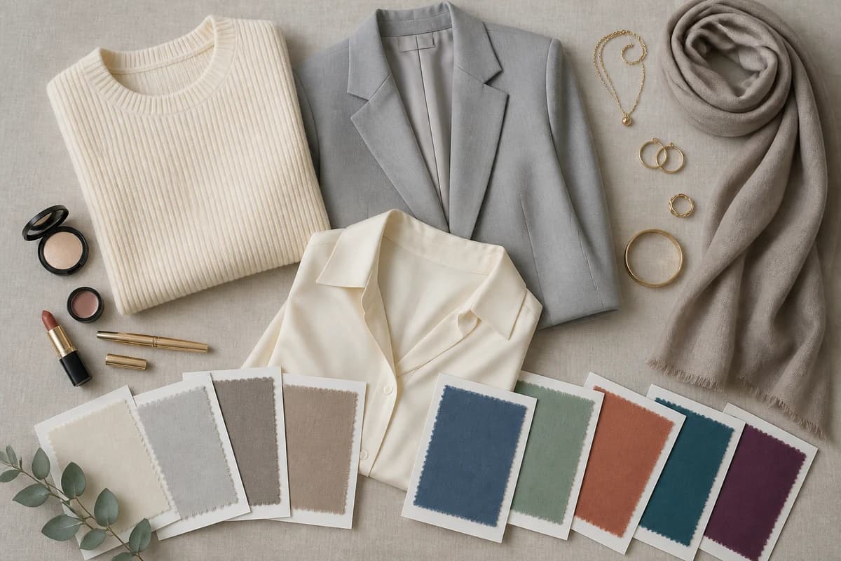 A flat-lay arranged light to deep showing a value scale of fabrics from ivory through to black, illustrating value and contrast in color analysis, by ToneLala